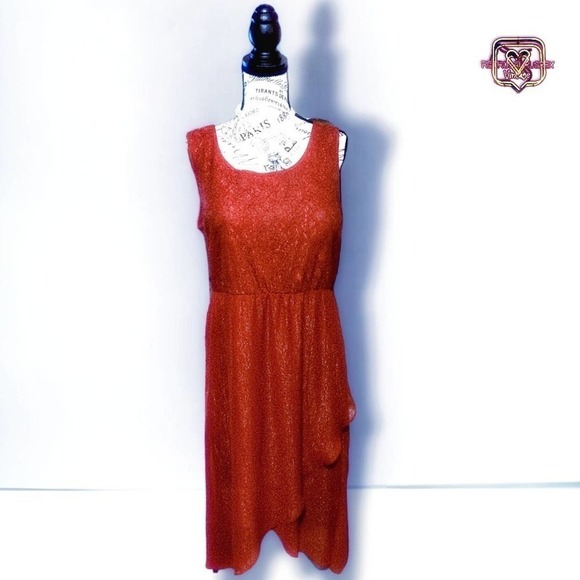 VINTAGE Y2K Metallic Wetlook Red Lace High Low Party Dress, XL - Picture 4 of 9